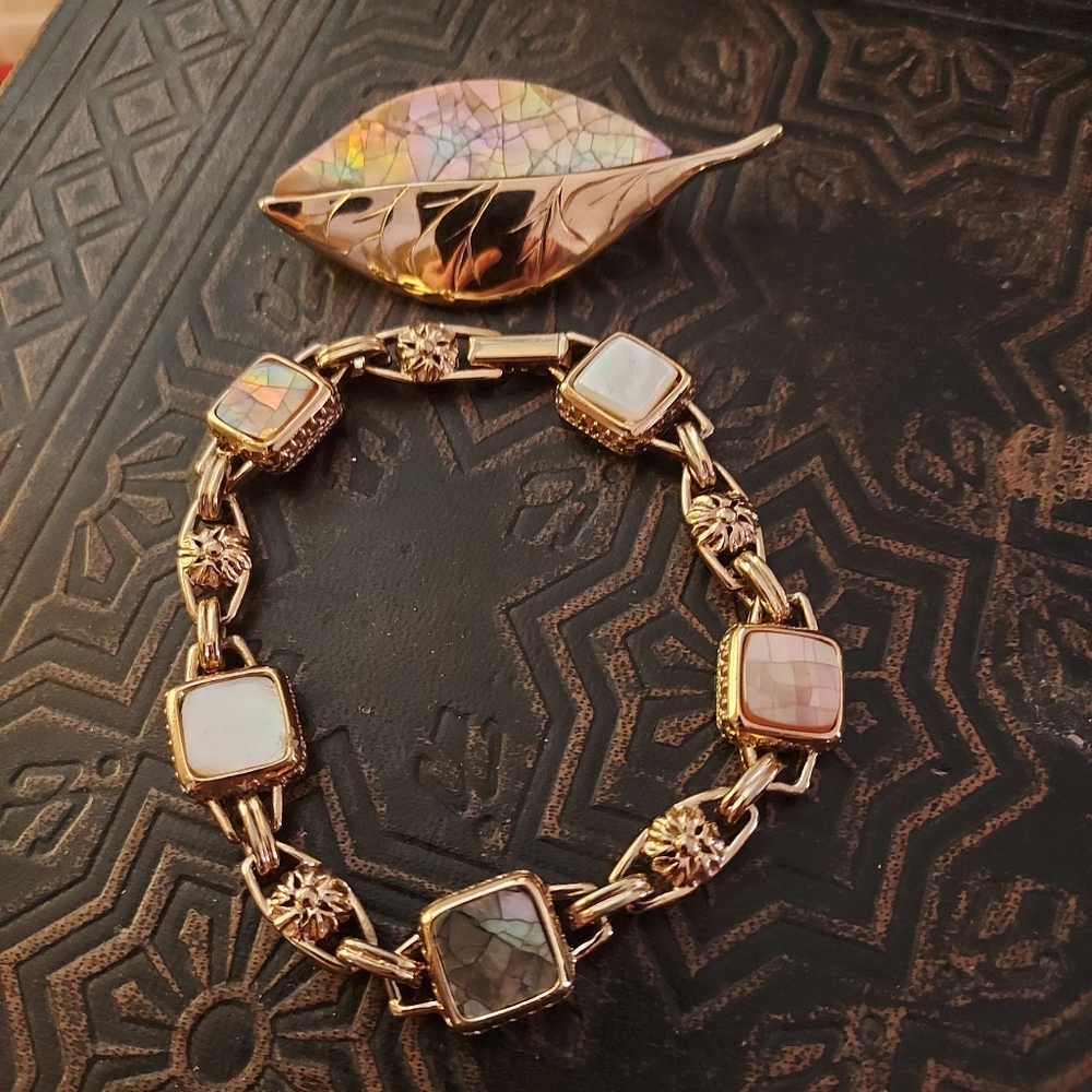 Liz Claiborne bracelet and brooch. Abilene and gold tone.